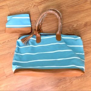 Brand New Light Blue Canvas Weekender Bag